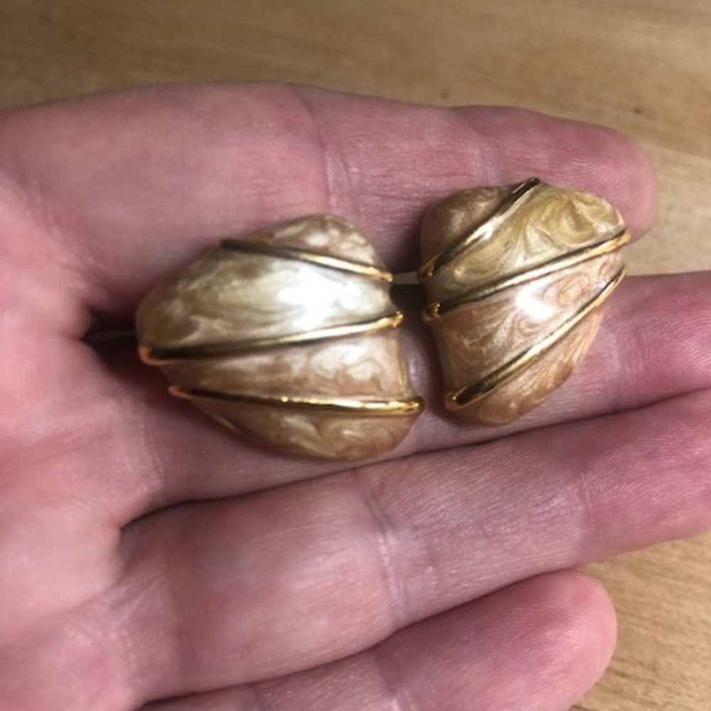 Women's Monet Gold Toned and Peach Enamel Earrings